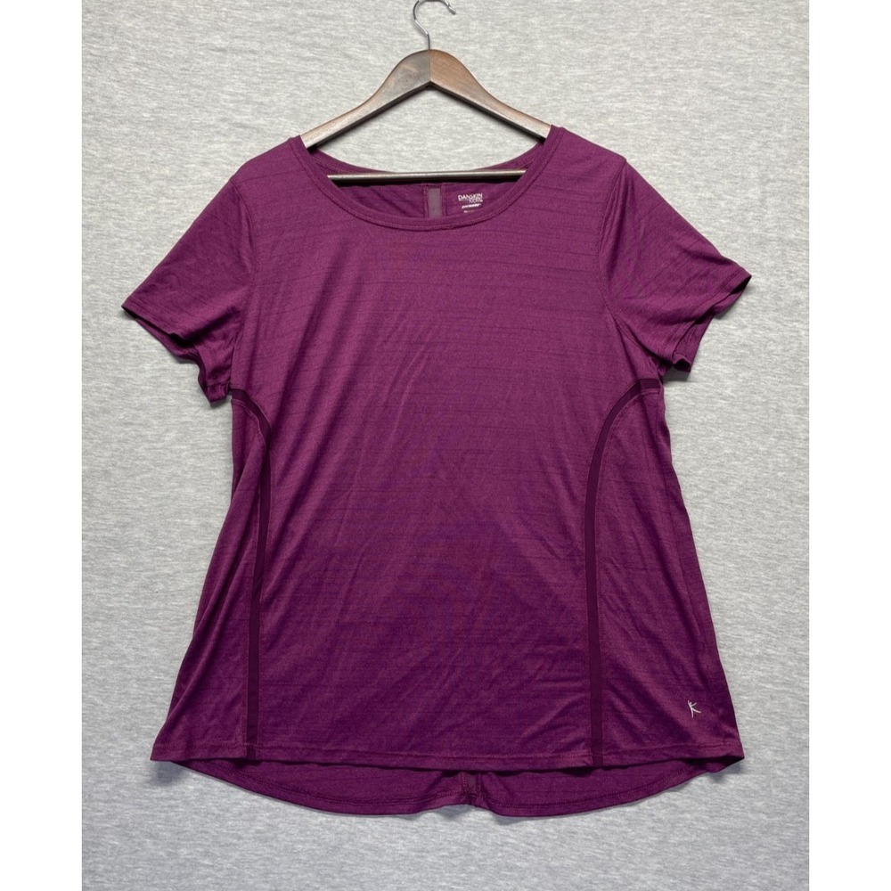 Danskin Now Dri More Shirt Womens 2XL Purple Round Neck Mesh Trim Athletic Gym